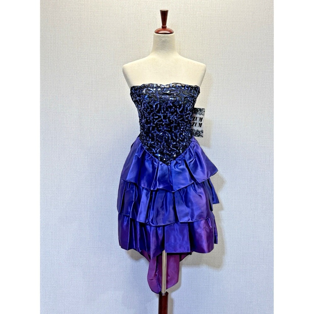 Zum Zum Strapless Party Dress Womens Size 9 Purple Sequin Ruffle 80s Vintage NWT